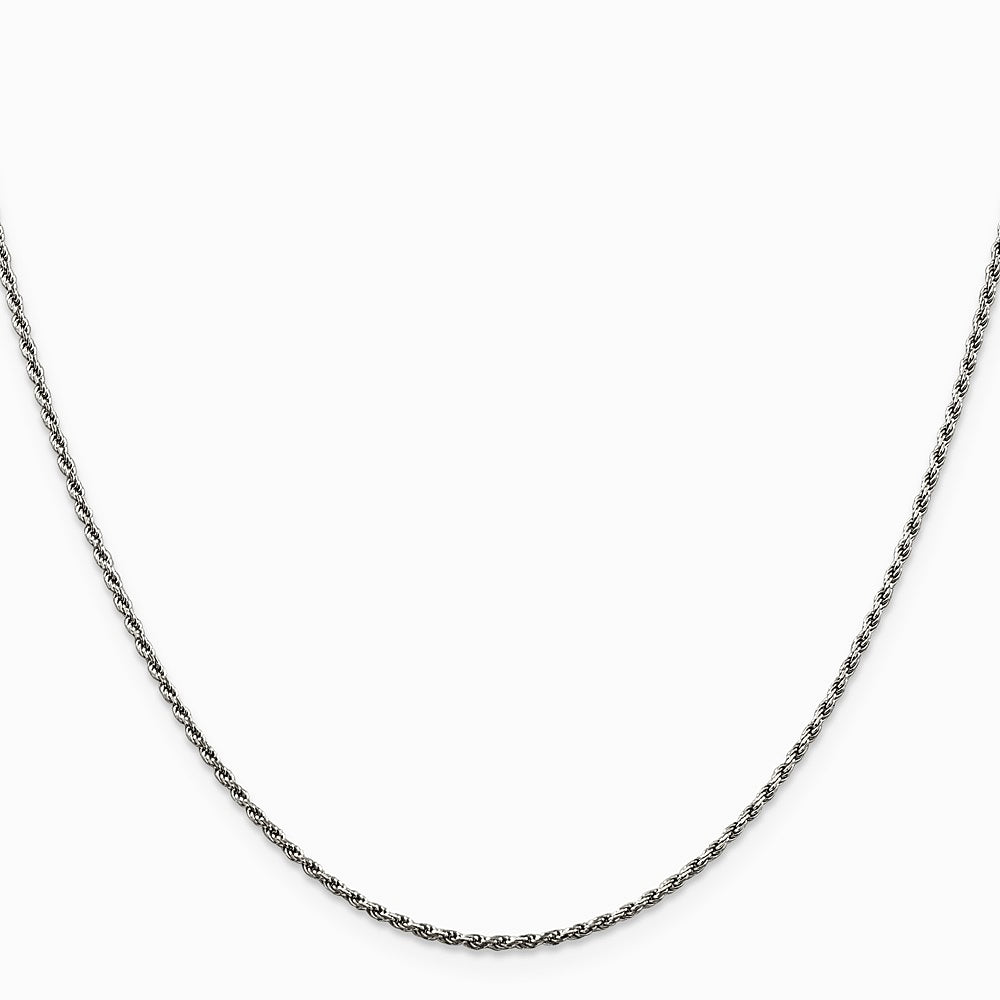 Sterling Silver Rhodium-plated 1.5mm Diamond-cut Rope Chain Necklace 14"-36" - Product Photo