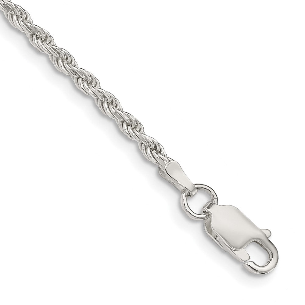 Sterling Silver 2.25mm Diamond-cut Rope Chain Anklet Bracelet 7"-10" - Product Photo