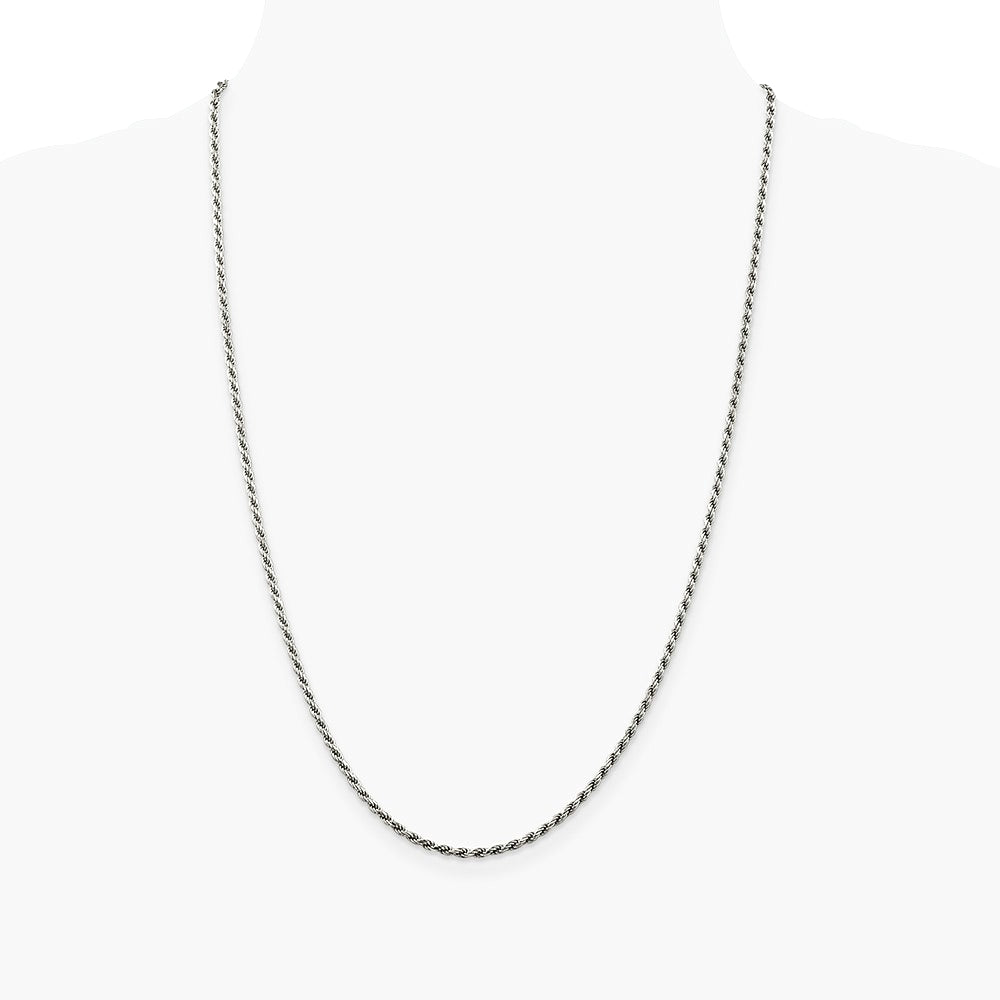 Sterling Silver Rhodium-plated 2.25mm Diamond-cut Rope Chain Necklace 16"-30" - Product Photo