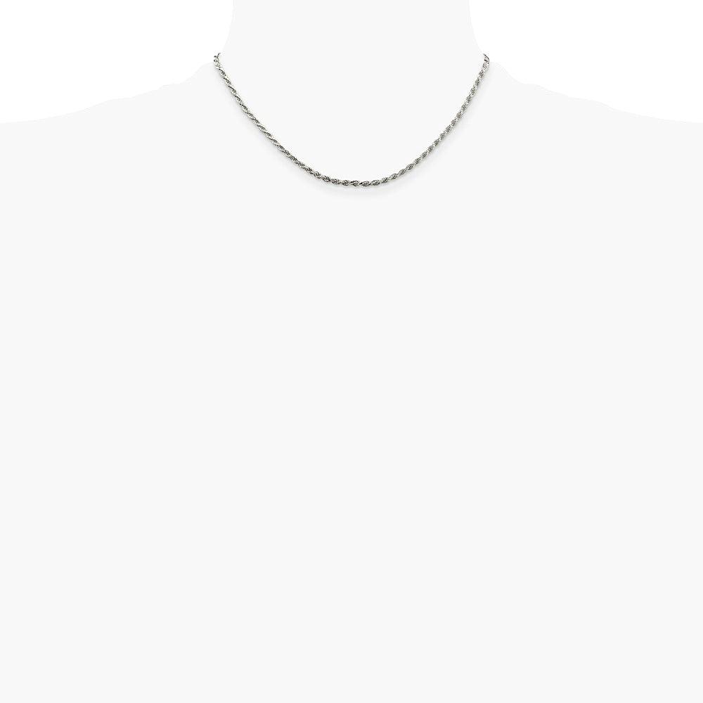 Sterling Silver Rhodium-plated 2.25mm Diamond-cut Rope Chain Necklace 16"-30" - Product Photo