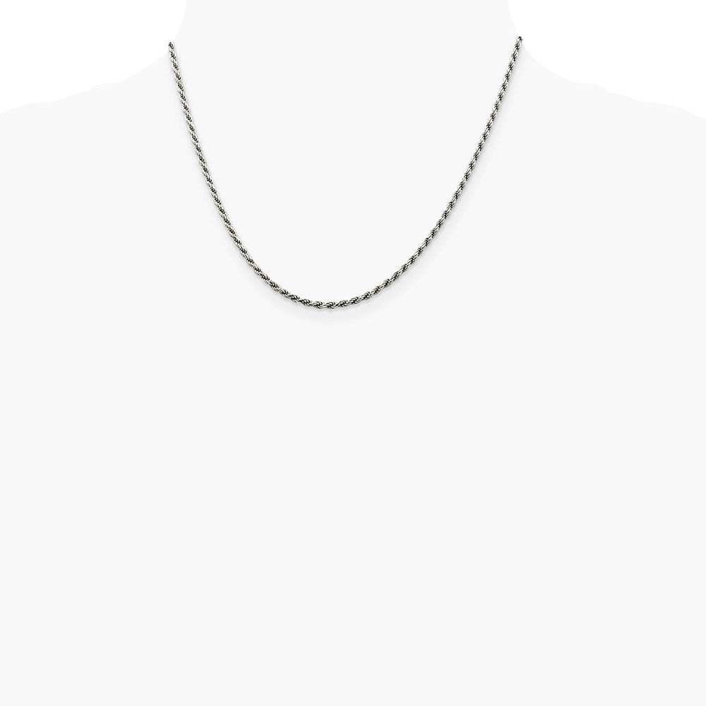 Sterling Silver Rhodium-plated 2.25mm Diamond-cut Rope Chain Necklace 16"-30" - Product Photo