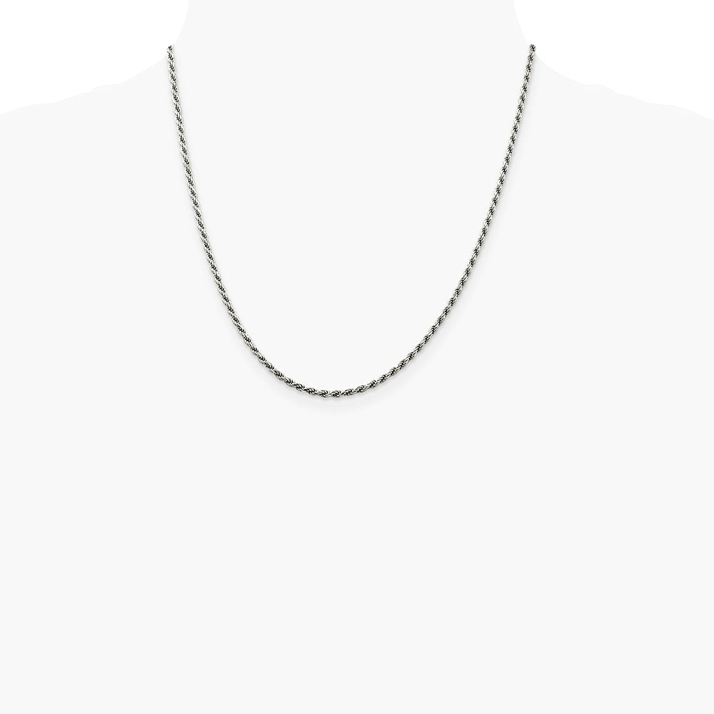 Sterling Silver Rhodium-plated 2.25mm Diamond-cut Rope Chain Necklace 16"-30" - Product Photo