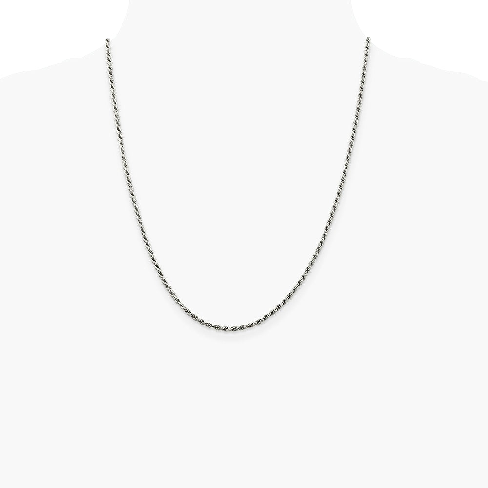 Sterling Silver Rhodium-plated 2.25mm Diamond-cut Rope Chain Necklace 16"-30" - Product Photo