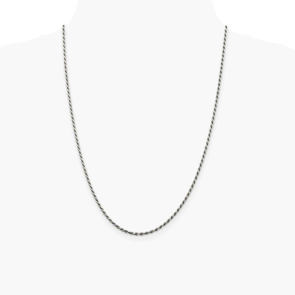 Sterling Silver Rhodium-plated 2.25mm Diamond-cut Rope Chain Necklace 16"-30" - Product Photo