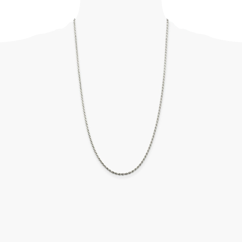 Sterling Silver Rhodium-plated 2.25mm Diamond-cut Rope Chain Necklace 16"-30" - Product Photo