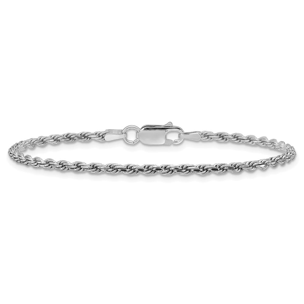 Sterling Silver Rhodium-plated 2.25mm Diamond-cut Rope Chain Bracelet 7"-10" - Product Photo