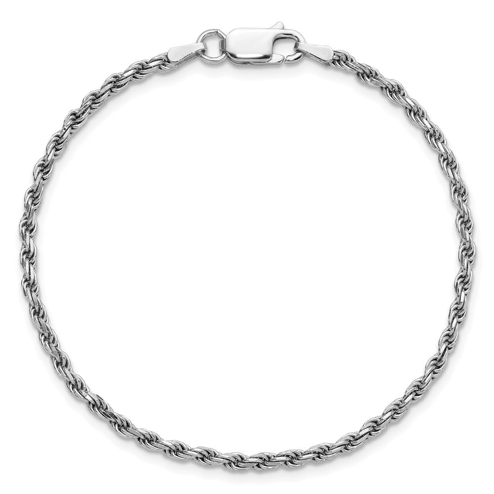 Sterling Silver Rhodium-plated 2.25mm Diamond-cut Rope Chain Bracelet 7"-10" - Product Photo