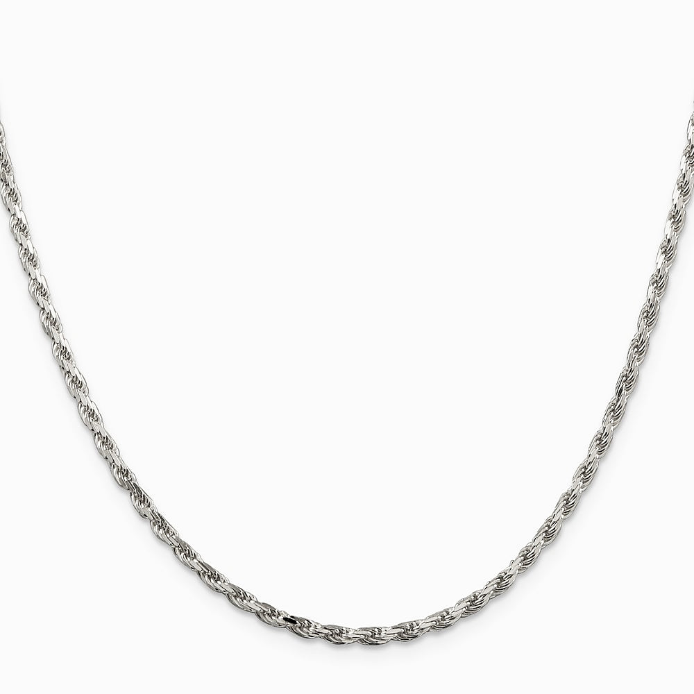 Sterling Silver 2.5mm Diamond-cut Rope Chain Necklace 16"-36" - Product Photo