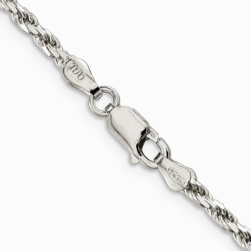 Sterling Silver 2.5mm Diamond-cut Rope Chain Necklace 16"-36" - Product Photo