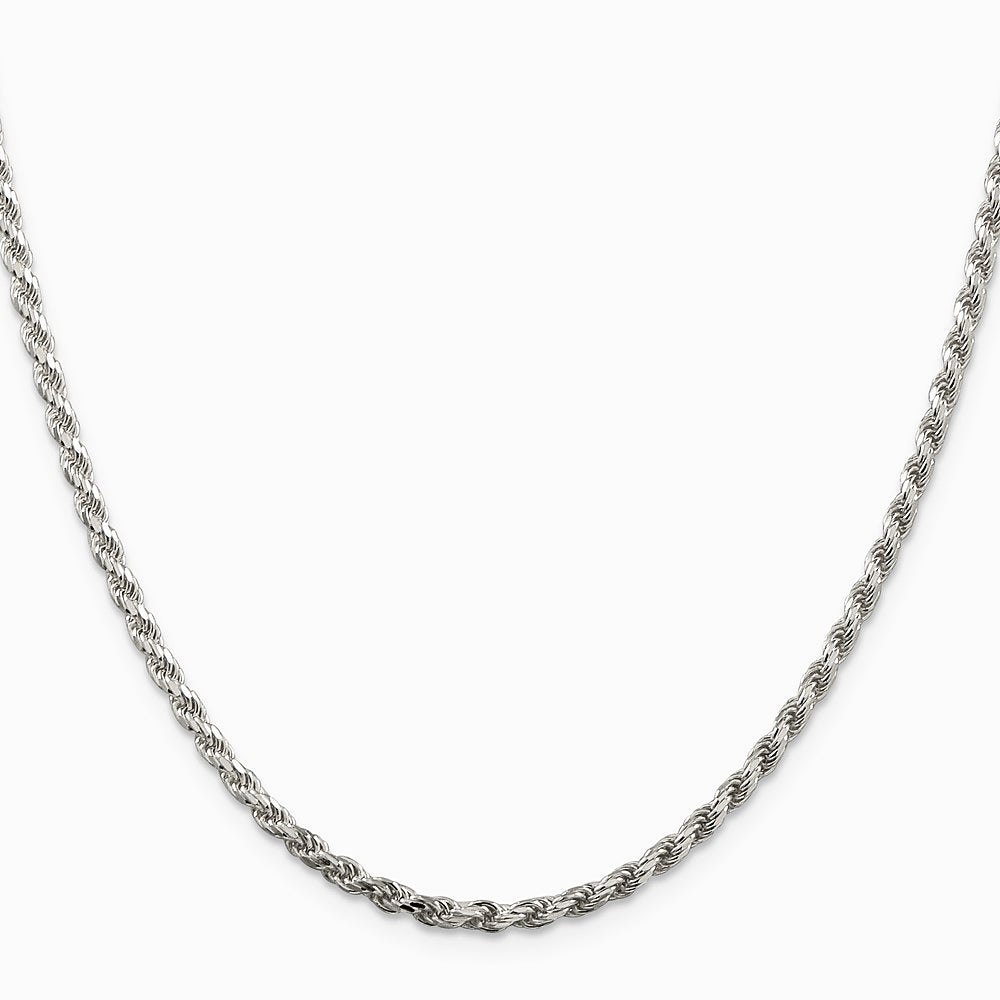 Sterling Silver 2.75mm Diamond-cut Rope Chain with 2in ext. Necklace 18"-22" - Product Photo