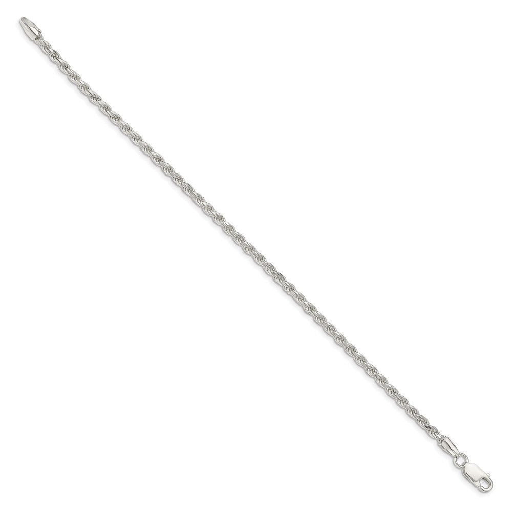 Sterling Silver 2.75mm Diamond-cut Rope Chain Bracelet 7"-10" - Product Photo
