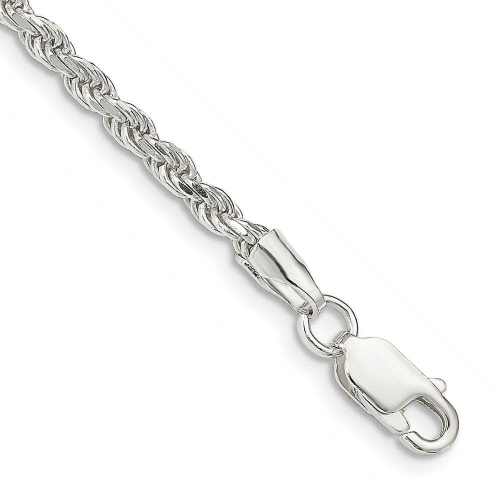 Sterling Silver 2.75mm Diamond-cut Rope Chain Bracelet 7"-10" - Product Photo