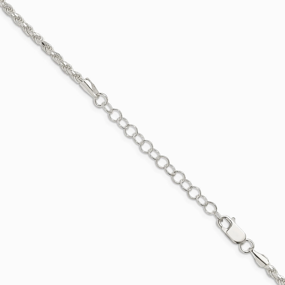 Sterling Silver 2.75mm Diamond-cut Rope Chain with 2in ext. Necklace 18"-22" - Product Photo