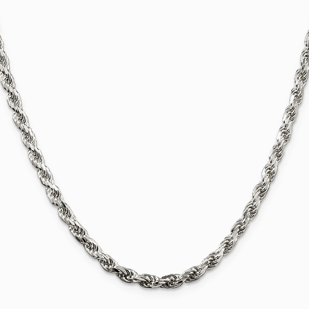 Sterling Silver 3.75mm Diamond-cut Rope Chain Necklace 16"-36" - Product Photo