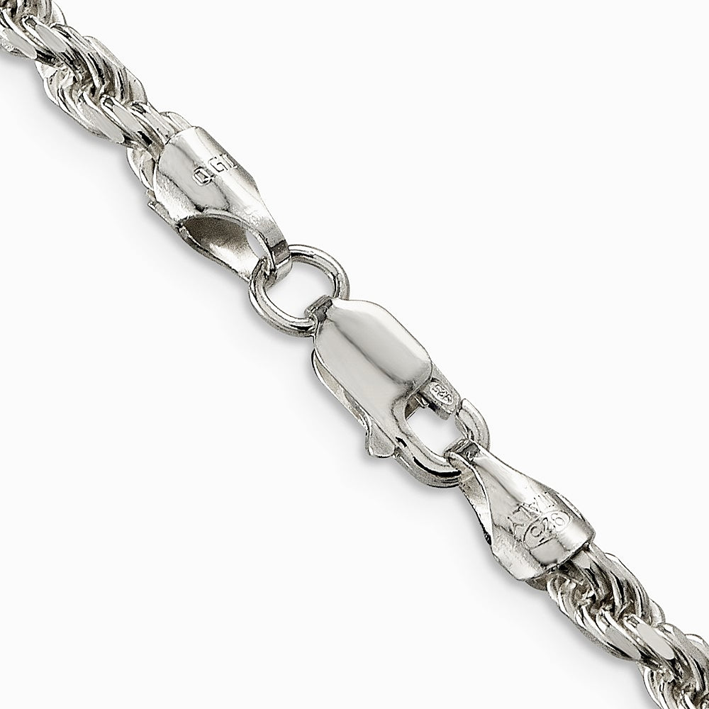 Sterling Silver 3.75mm Diamond-cut Rope Chain Necklace 16"-36" - Product Photo