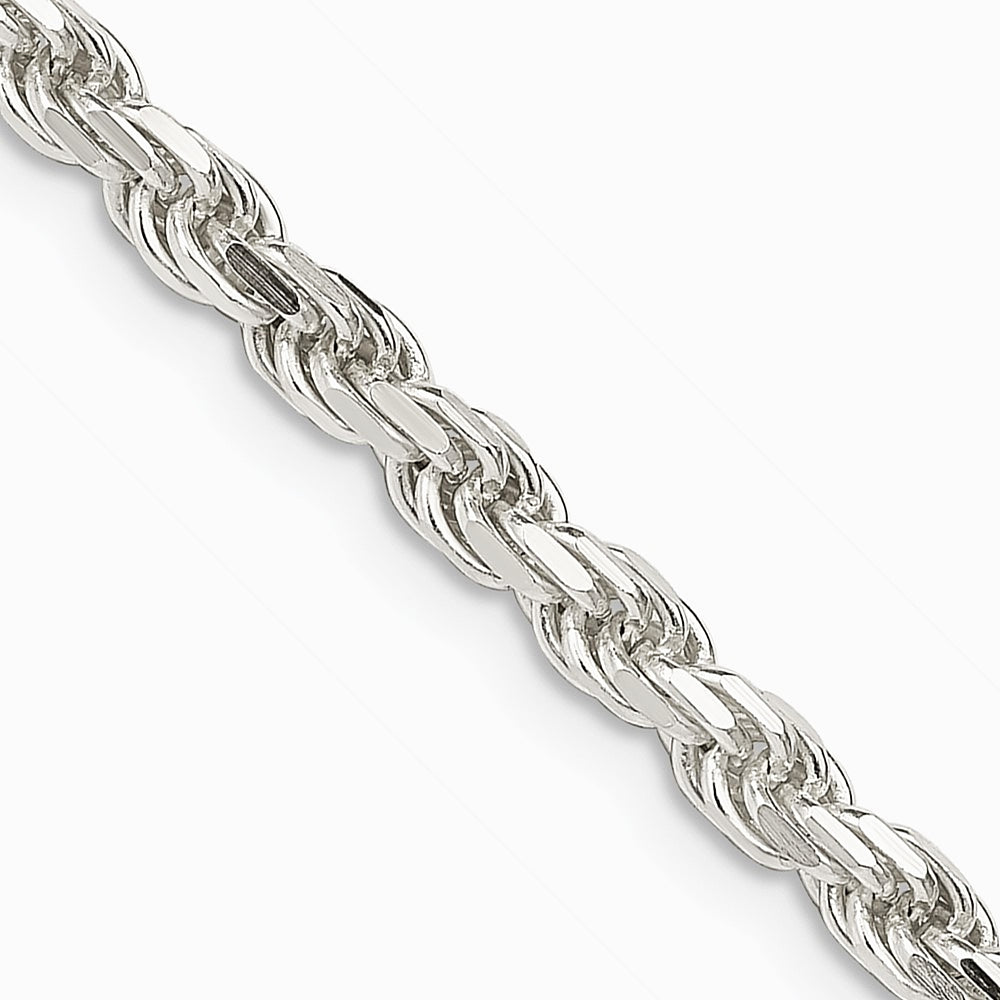 Sterling Silver 3.75mm Diamond-cut Rope Chain Necklace 16"-36" - Product Photo