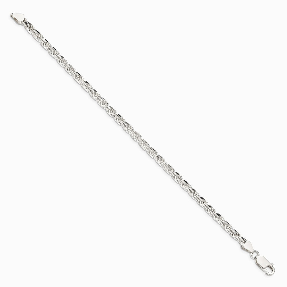 Sterling Silver 4.25mm Diamond-cut Rope Chain Bracelet 7"-10" - Product Photo