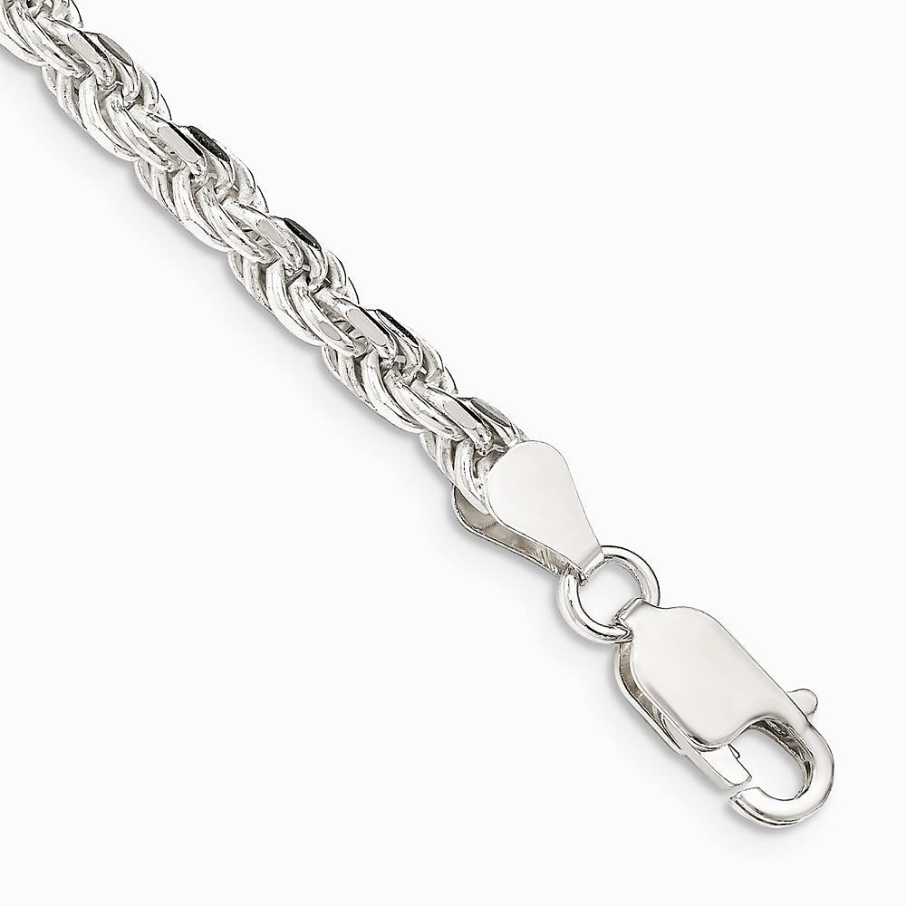 Sterling Silver 4.25mm Diamond-cut Rope Chain Bracelet 7"-10"