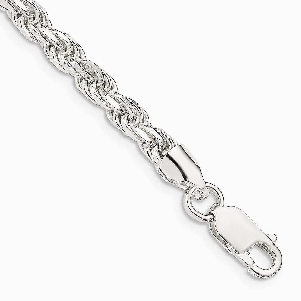 Sterling Silver 4.6mm Diamond-cut Rope Chain Bracelet 7"-10" - Product Photo