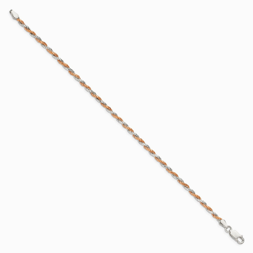 Sterling Silver And Rose Vermeil 2.5mm Diamond-cut Rope Chain Bracelet 7"-8" - Product Photo