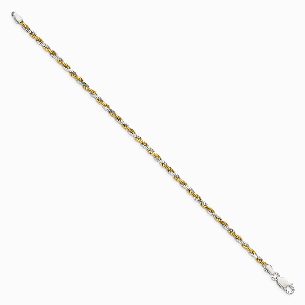Sterling Silver And Vermeil 2.5mm Diamond-cut Rope Chain Bracelet 7"-8" - Product Photo