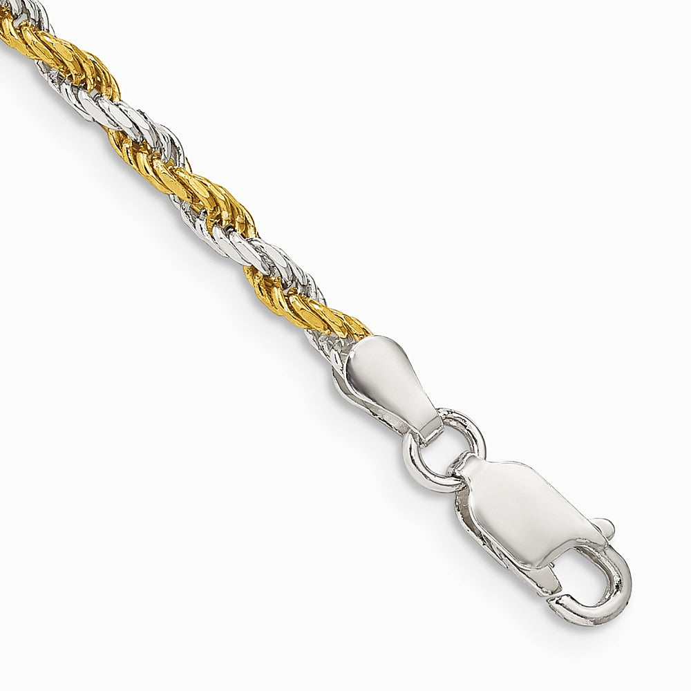 Sterling Silver And Vermeil 2.5mm Diamond-cut Rope Chain Bracelet 7"-8" - Product Photo