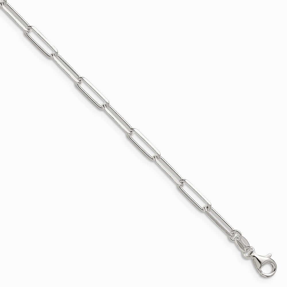 Sterling Silver 3.5mm Diamond-Cut Paperclip Chain Bracelet 7"-8" - Product Photo