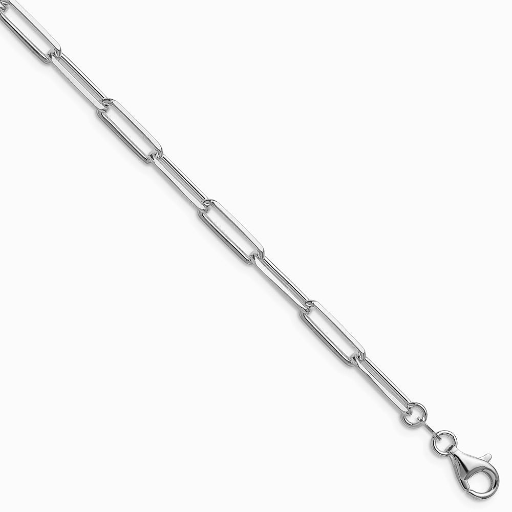 Sterling Silver Rhodium-plated 4.4mm Diamond-Cut Paperclip Chain Bracelet 7"-8"