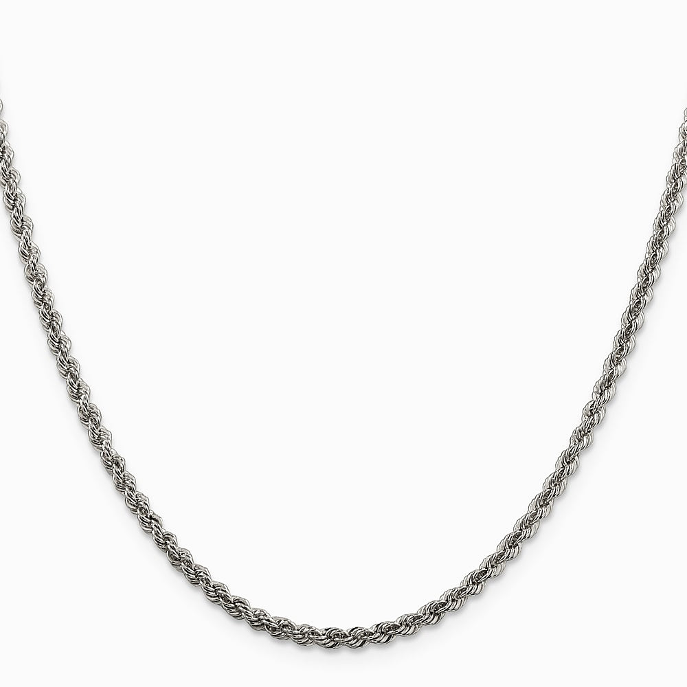 Sterling Silver 2.5mm Solid Rope Chain Necklace 16"-36" - Product Photo