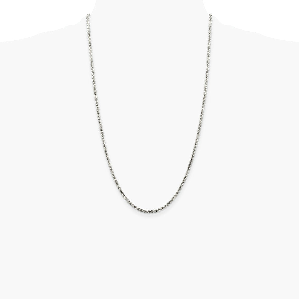 Sterling Silver 2.5mm Solid Rope Chain Necklace 16"-36" - Product Photo
