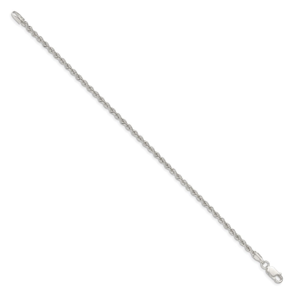 Sterling Silver 2.5mm Solid Rope Chain Bracelet 7"-10" - Product Photo
