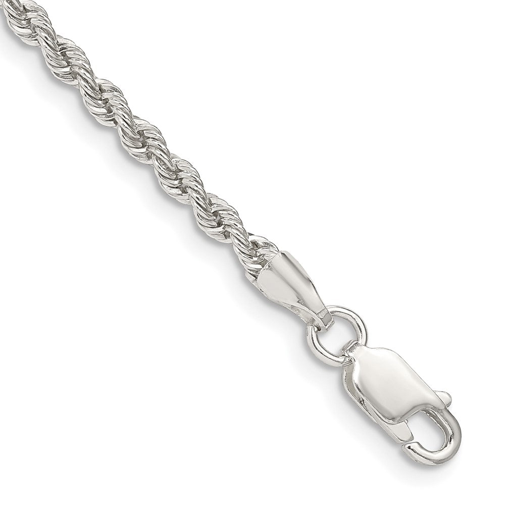 Sterling Silver 2.5mm Solid Rope Chain Bracelet 7"-10" - Product Photo