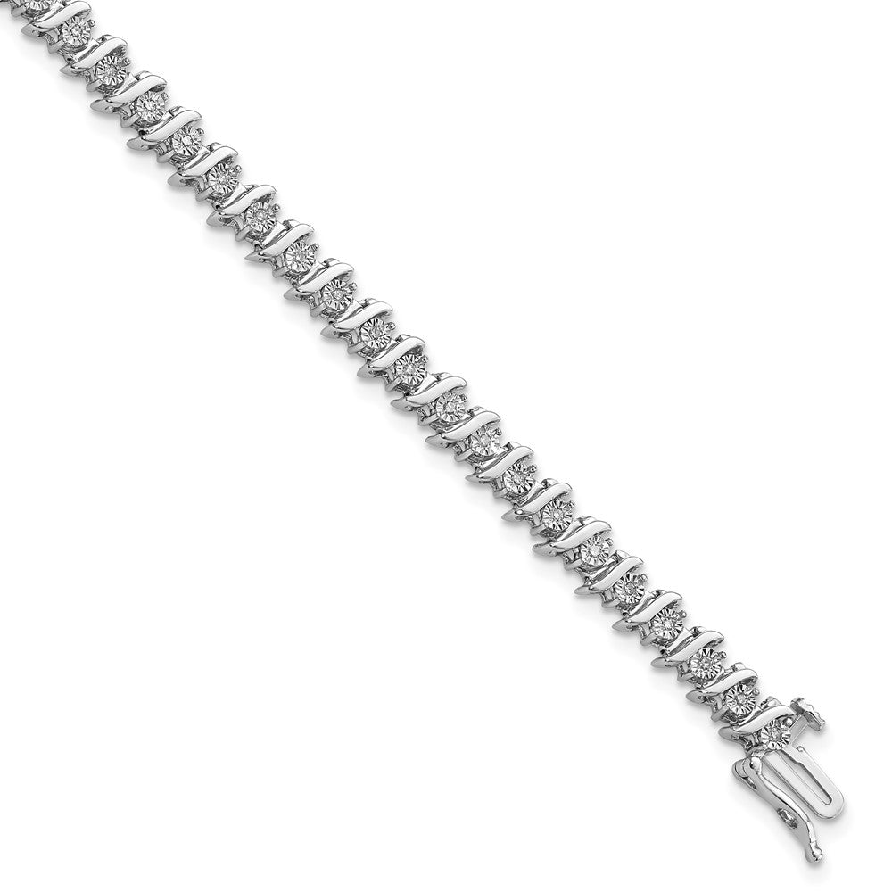 Sterling Silver Rhodium-plated Diam. Fancy Bracelet - Product Photo