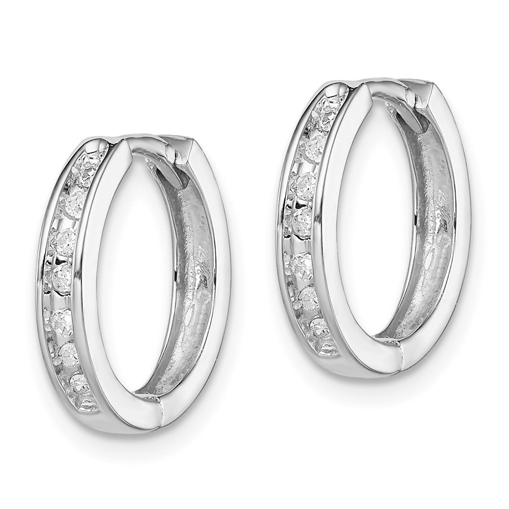 Sterling Silver Rhodium Diamond. Huggie Earrings - Product Photo