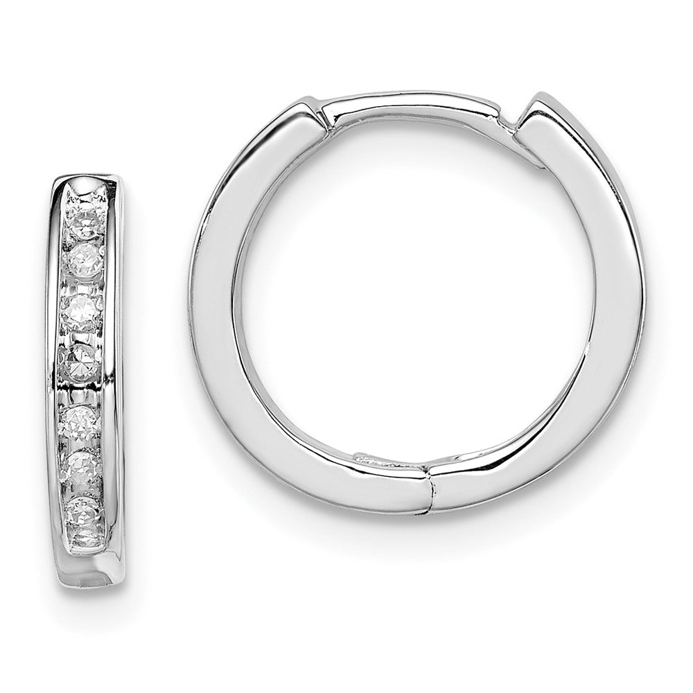 Sterling Silver Rhodium Diamond. Huggie Earrings - Product Photo