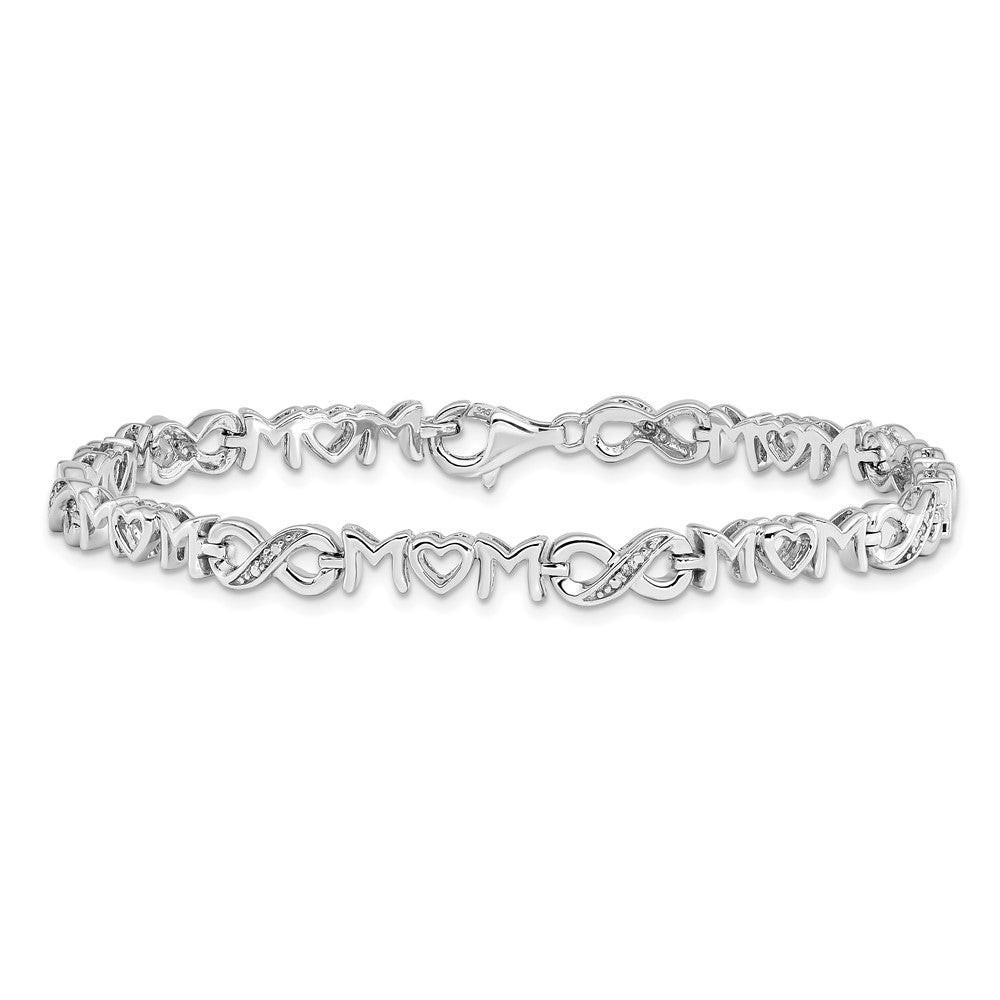 Sterling Silver Rhodium-plated Heart Mom Infinity Diamond Bracelet - Product Photo