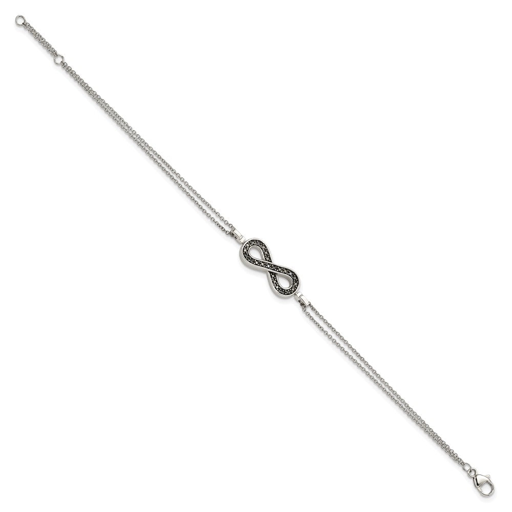 Sterling Silver Rhod 0.1ct. Blk/Wht Dia. Rvsble Infinty w/.5in ext. Bracele - Product Photo