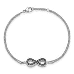Sterling Silver Rhod 0.1ct. Blk/Wht Dia. Rvsble Infinty w/.5in ext. Bracele - Product Photo