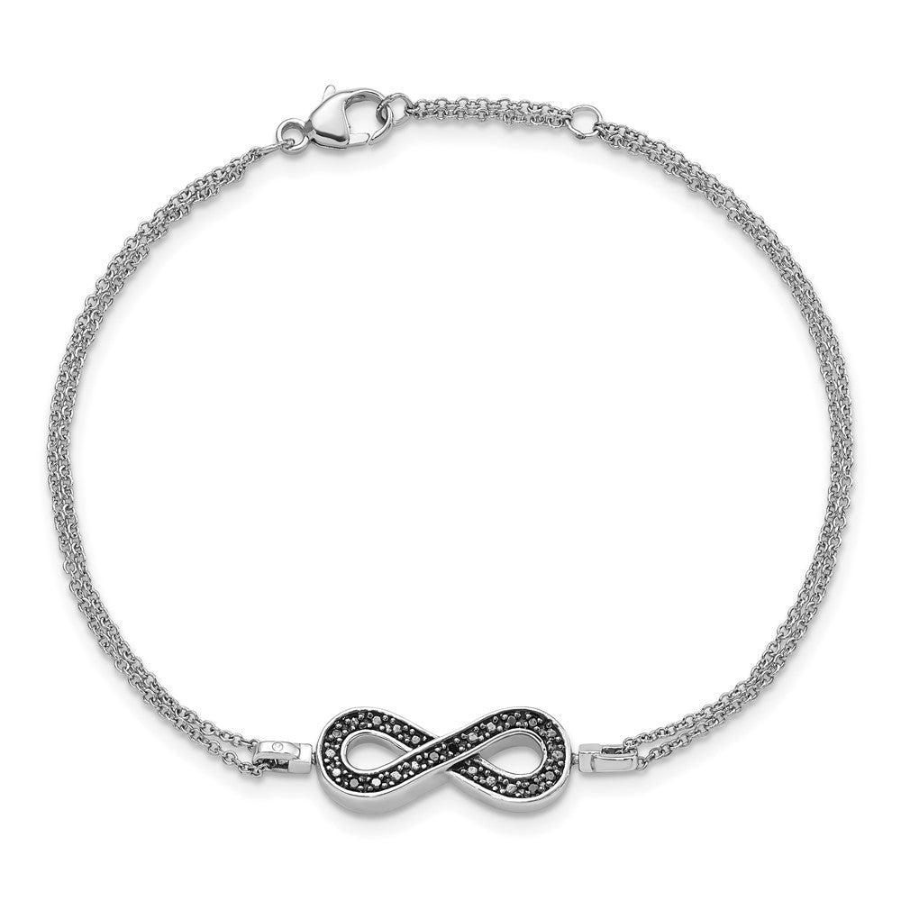 Sterling Silver Rhod 0.1ct. Blk/Wht Dia. Rvsble Infinty w/.5in ext. Bracele - Product Photo