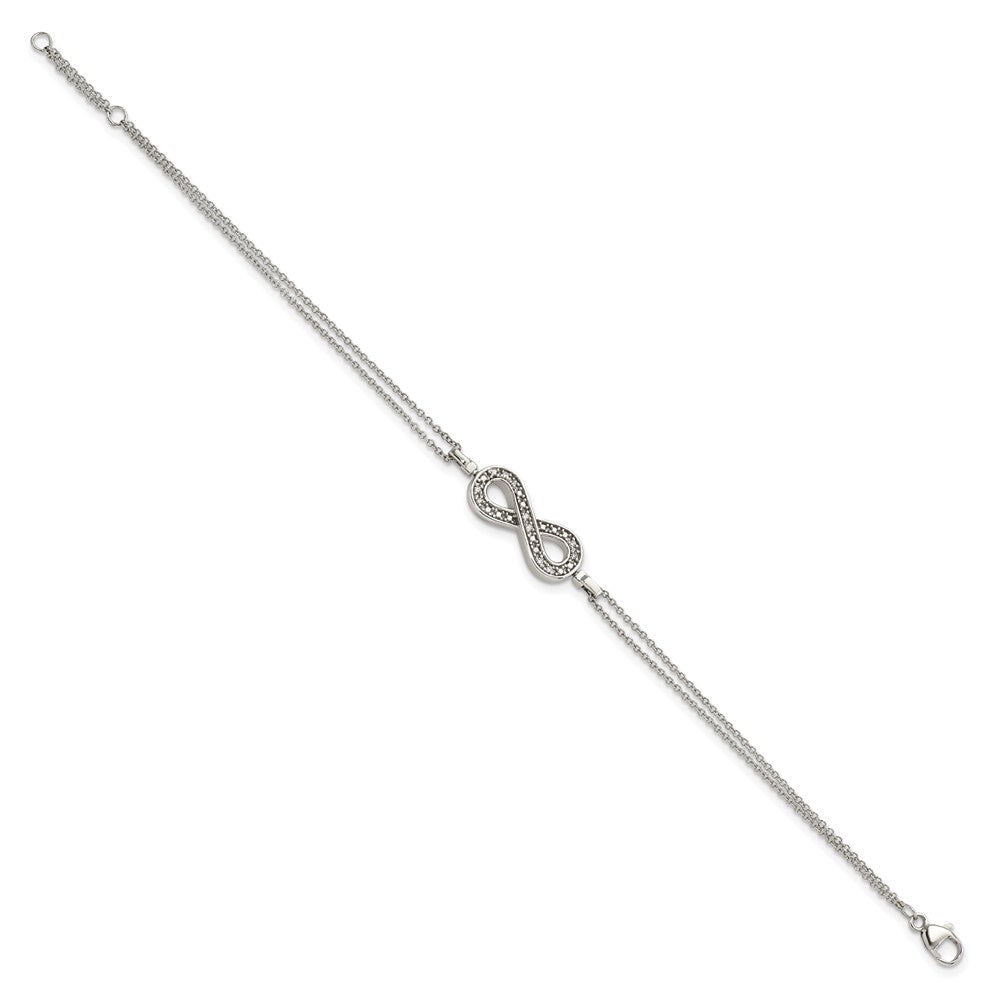 Sterling Silver Rhod 0.1ct. Blk/Wht Dia. Rvsble Infinty w/.5in ext. Bracele - Product Photo
