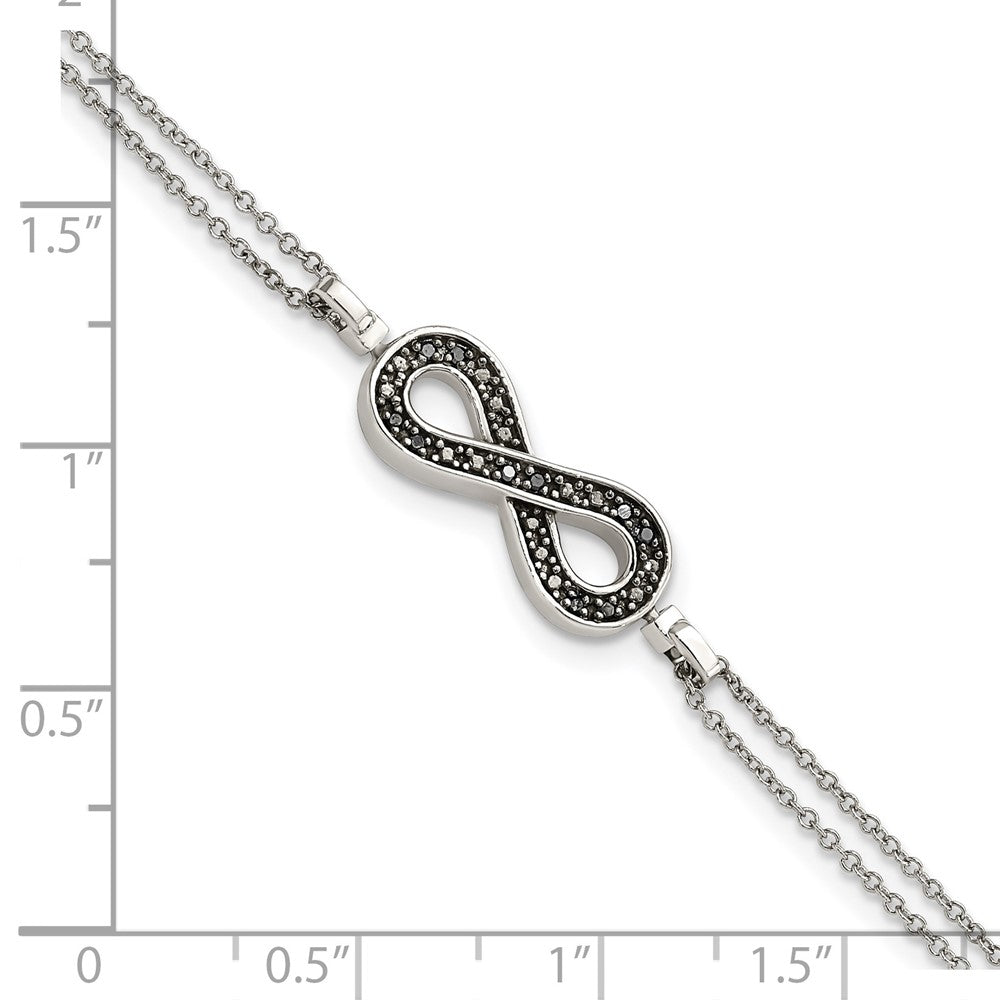 Sterling Silver Rhod 0.1ct. Blk/Wht Dia. Rvsble Infinty w/.5in ext. Bracele - Product Photo