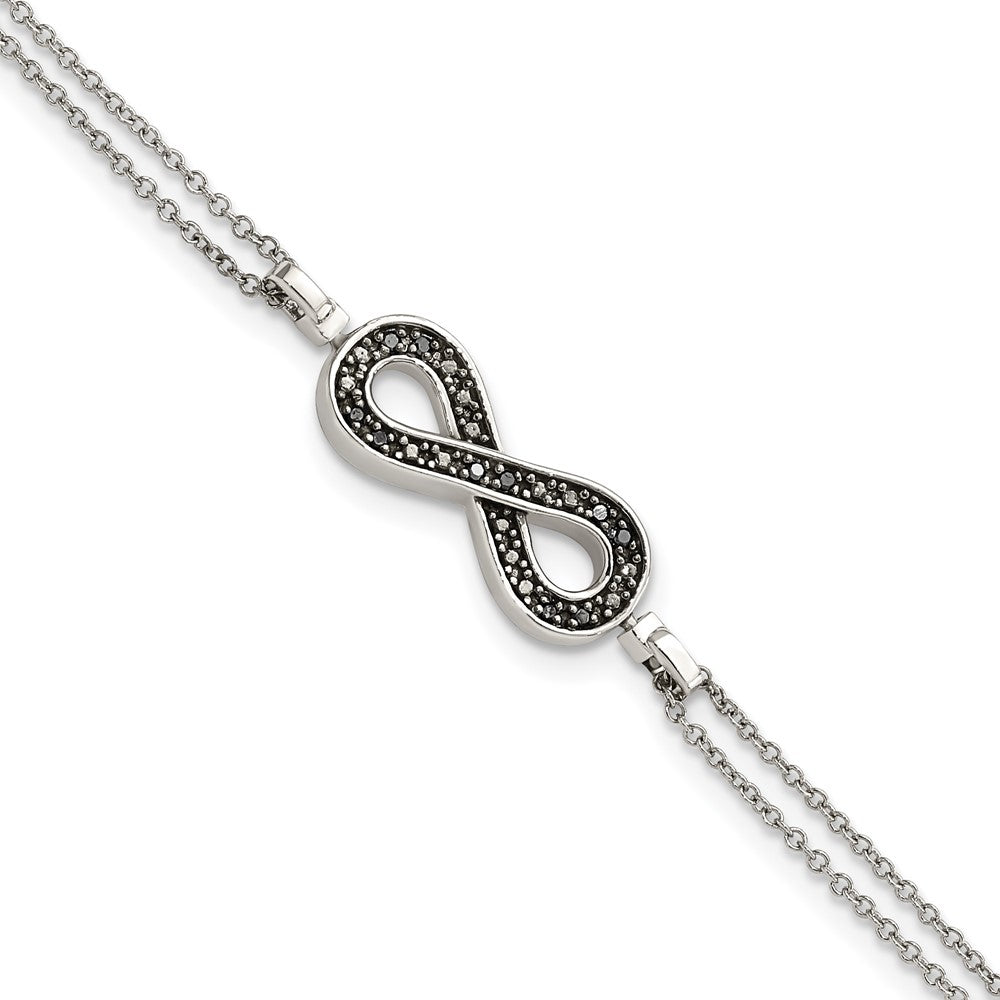 Sterling Silver Rhod 0.1ct. Blk/Wht Dia. Rvsble Infinty w/.5in ext. Bracele - Product Photo