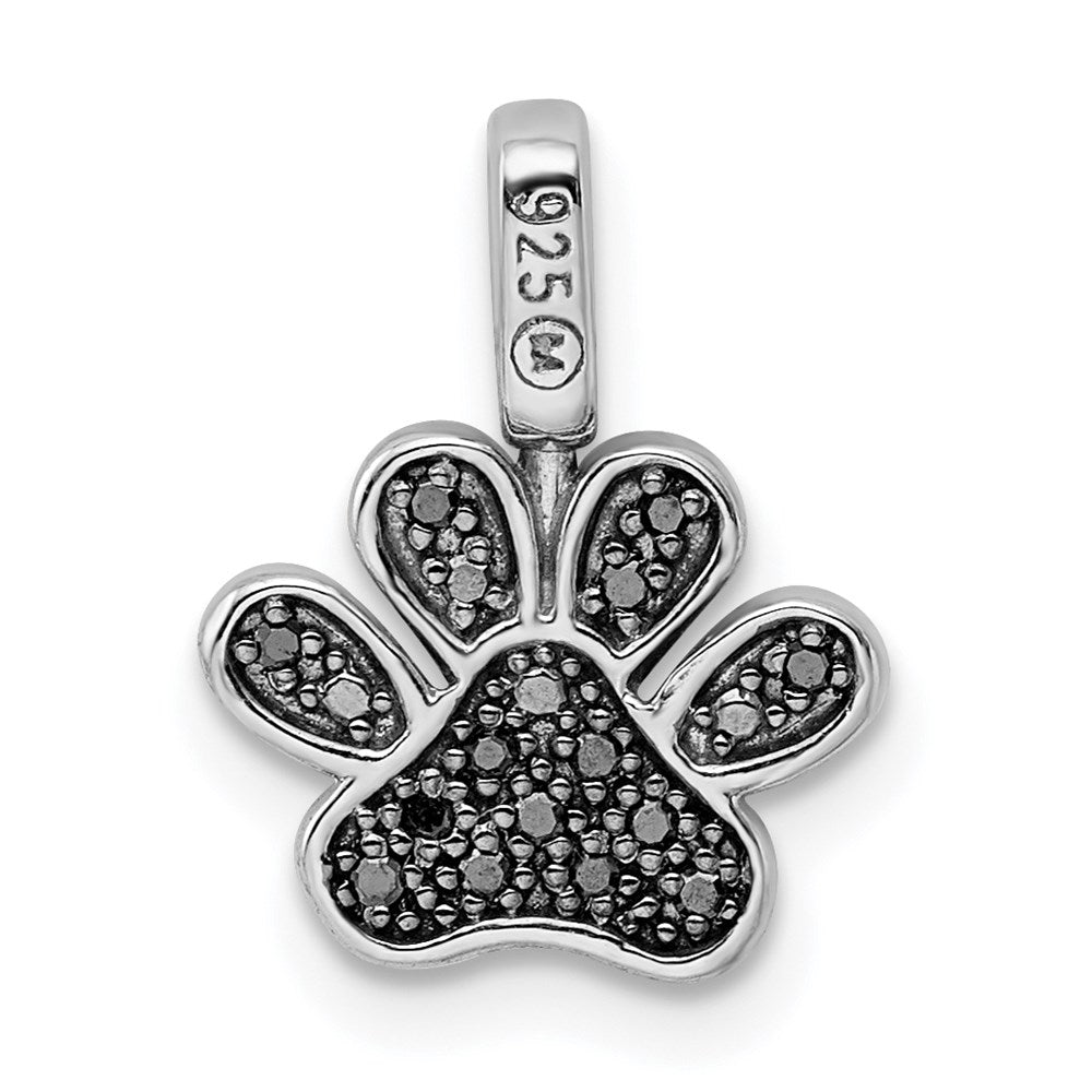 Sterling Silver Rhod 0.15ct. Blk & White Dia. Reversible Pawprint Pendant - Product Photo