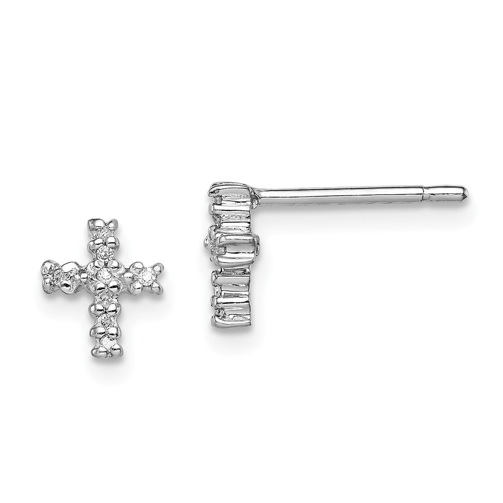 Sterling Silver Rhodium Diamond Cross Post Earrings - Product Photo