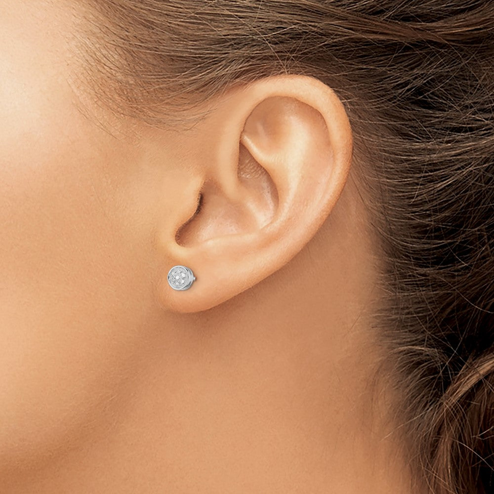 White Night Sterling Silver Rhodium-plated Diamond Circle Post Earrings - Product Photo