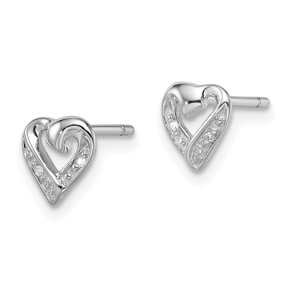 Sterling Silver Rhodium Diamond Heart Post Earrings - Product Photo