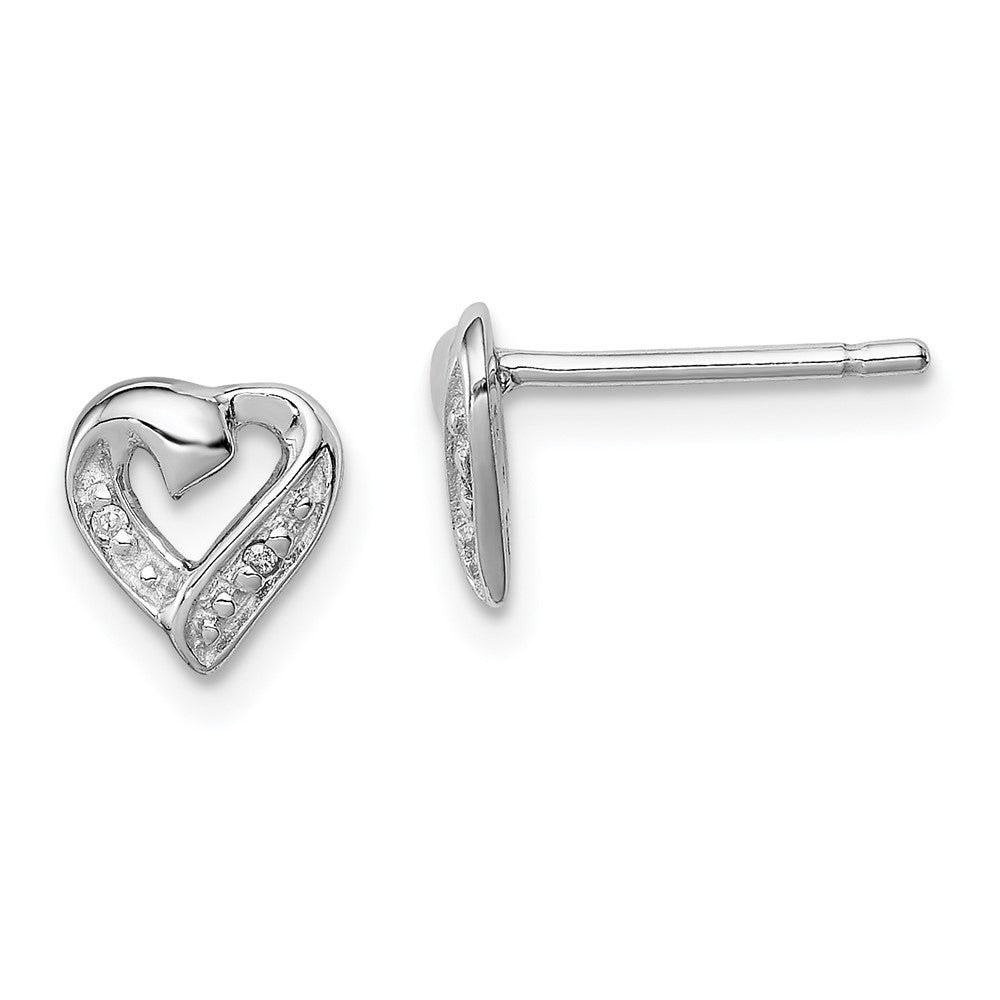 Sterling Silver Rhodium Diamond Heart Post Earrings - Product Photo