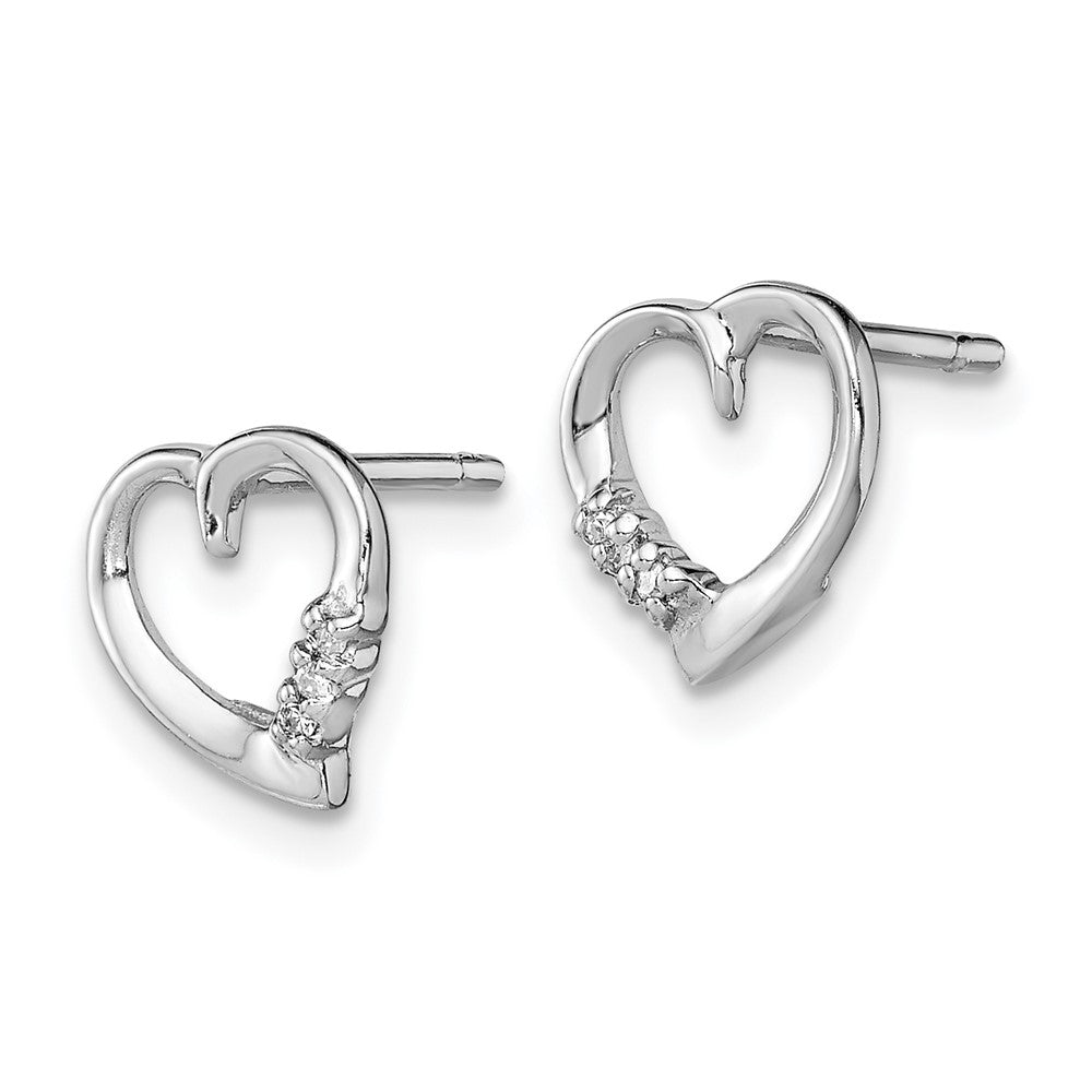 Sterling Silver Rhodium Diamond Heart Post Earrings - Product Photo