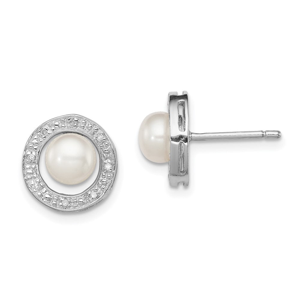 Sterling Silver Rhodium 6mm FW Cultured Pearl & Diamond Post Ear - Product Photo
