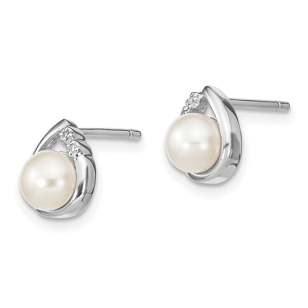 Sterling Silver Rhodium-plated 5mm FW Cultured Pearl & Diamond Post Ear - Product Photo